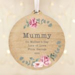 Personalised Any Message Floral Watercolour Design Round Wooden Decoration