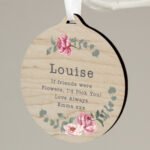 Personalised Any Message Floral Watercolour Design Round Wooden Decoration - Image 3