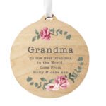 Personalised Any Message Floral Watercolour Design Round Wooden Decoration - Image 4