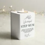 Personalised Any Message Floral Design White Wooden Tea Light Candle Holder - Image 2