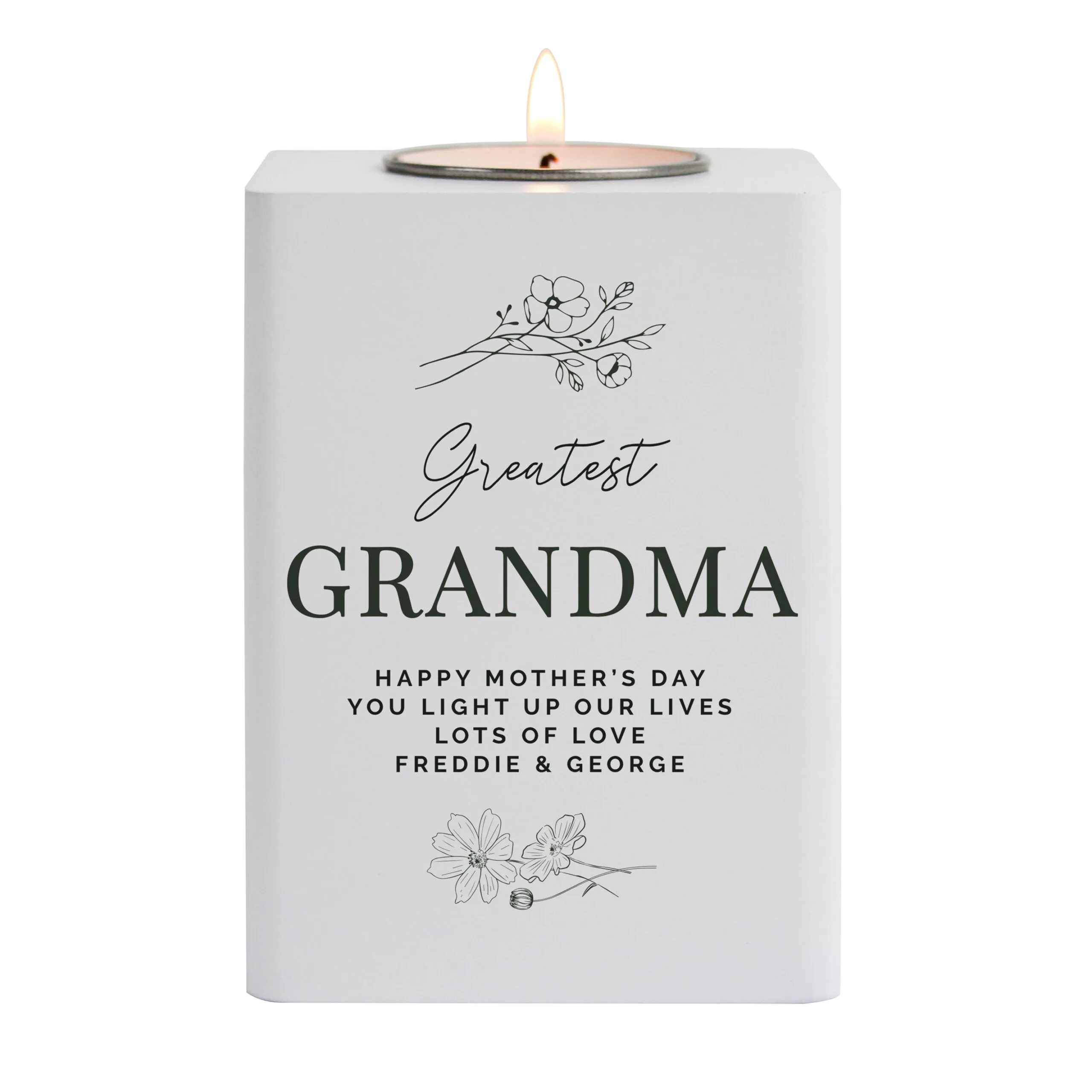 Personalised Any Message Floral Design White Wooden Tea Light Candle Holder - Image 8