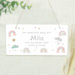 Personalised New Baby Pastel Rainbow Design Hanging Wooden Sign - Image 5