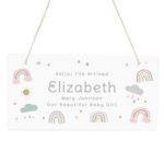 Personalised New Baby Pastel Rainbow Design Hanging Wooden Sign - Image 6