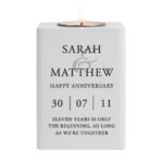 Personalised Couples Wedding/Anniversary White Wooden Tea Light Candle Holder - Image 5