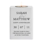 Personalised Couples Wedding/Anniversary White Wooden Tea Light Candle Holder - Image 5