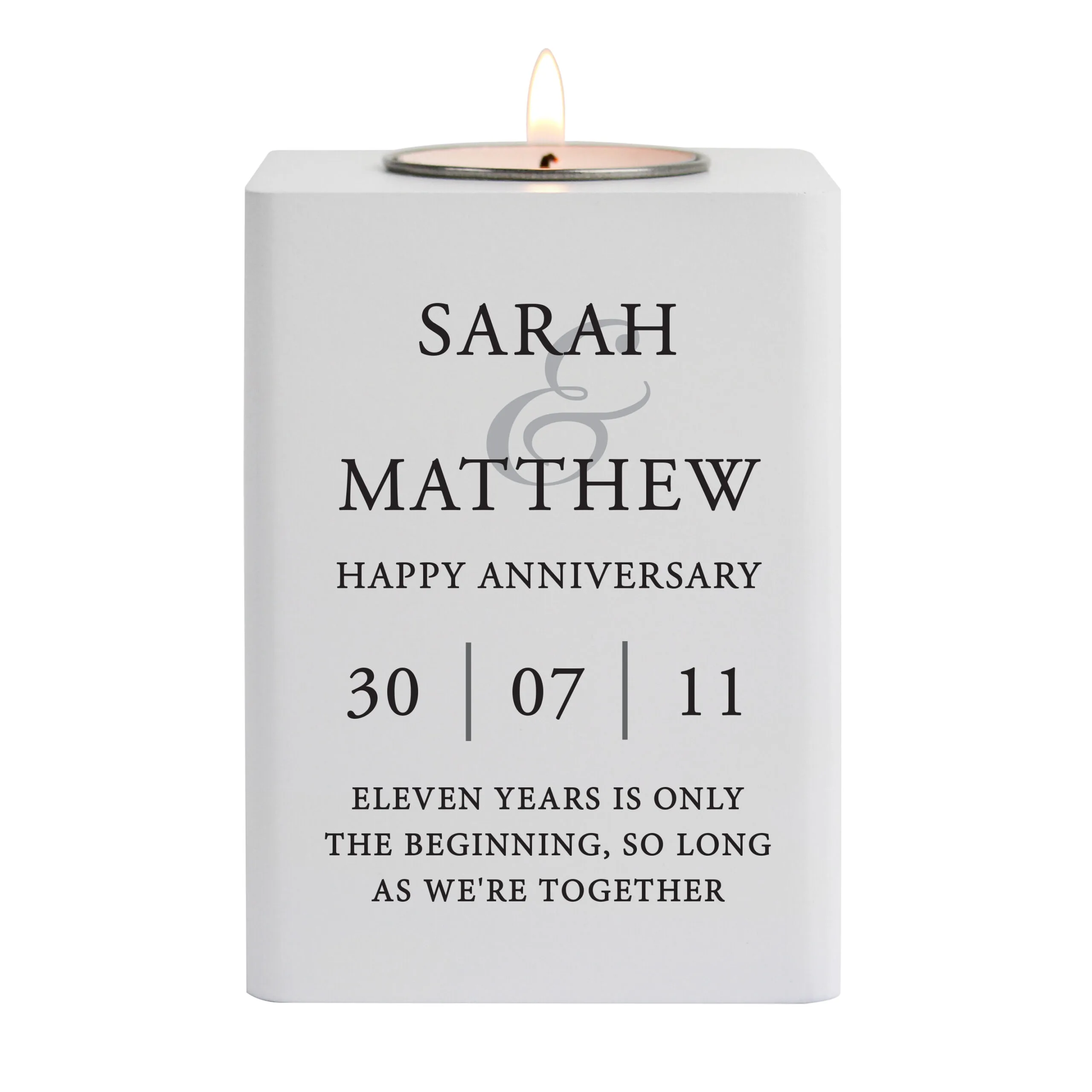 Personalised Couples Wedding/Anniversary White Wooden Tea Light Candle Holder - Image 5