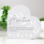 Personalised Any Message Leaf Decor Free Standing Grey Wooden Heart Ornament - Image 3