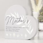 Personalised Any Message Leaf Decor Free Standing Grey Wooden Heart Ornament - Image 4