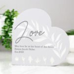 Personalised Any Message Leaf Decor Free Standing Grey Wooden Heart Ornament - Image 5