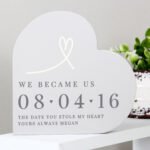 Personalised Heart Motif Free Standing Grey Wooden Heart Ornament