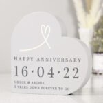 Personalised Heart Motif Free Standing Grey Wooden Heart Ornament - Image 4