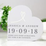 Personalised Heart Motif Free Standing Grey Wooden Heart Ornament - Image 5