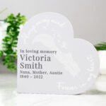 Personalised 'Always On My Mind' Feather Motif Free Standing Grey Wooden Heart Ornament - Image 7