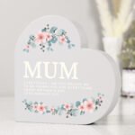 Personalised Any Message Floral Design Free Standing Grey Wooden Heart Ornament - Image 3