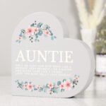 Personalised Any Message Floral Design Free Standing Grey Wooden Heart Ornament - Image 4