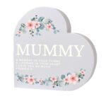 Personalised Any Message Floral Design Free Standing Grey Wooden Heart Ornament - Image 8