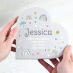 Personalised Rainbows & Hearts Design Free Standing Grey Wooden Heart Ornament - Image 4