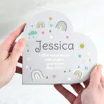 Personalised Rainbows & Hearts Design Free Standing Grey Wooden Heart Ornament - Image 4