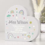 Personalised Rainbows & Hearts Design Free Standing Grey Wooden Heart Ornament - Image 2