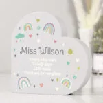Personalised Rainbows & Hearts Design Free Standing Grey Wooden Heart Ornament - Image 2