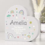 Personalised Rainbows & Hearts Design Free Standing Grey Wooden Heart Ornament - Image 5