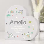 Personalised Rainbows & Hearts Design Free Standing Grey Wooden Heart Ornament - Image 5