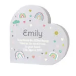 Personalised Rainbows & Hearts Design Free Standing Grey Wooden Heart Ornament - Image 3