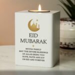 Personalised Eid & Ramadan White Wooden Tea Light Candle Holder