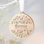 Personalised Floral Easter Bunny Design Hanging Round Wooden Decoration - Image 3