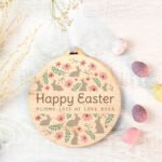 Personalised Floral Easter Bunny Design Hanging Round Wooden Decoration - Image 4