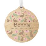 Personalised Floral Easter Bunny Design Hanging Round Wooden Decoration - Image 5