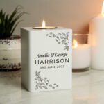 Personalised Any Message Floral Leaf Design White Wooden Tea Light Candle Holder - Image 2