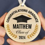 Personalised 'Congratulations Graduate' Graduation Round Wooden Decoration