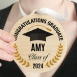 Personalised 'Congratulations Graduate' Graduation Round Wooden Decoration - Image 3