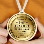 Personalised 'World's Best Teacher' Round Wooden Gold Medal - Image 3