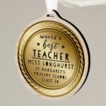 Personalised 'World's Best Teacher' Round Wooden Gold Medal - Image 5