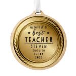 Personalised 'World's Best Teacher' Round Wooden Gold Medal - Image 6