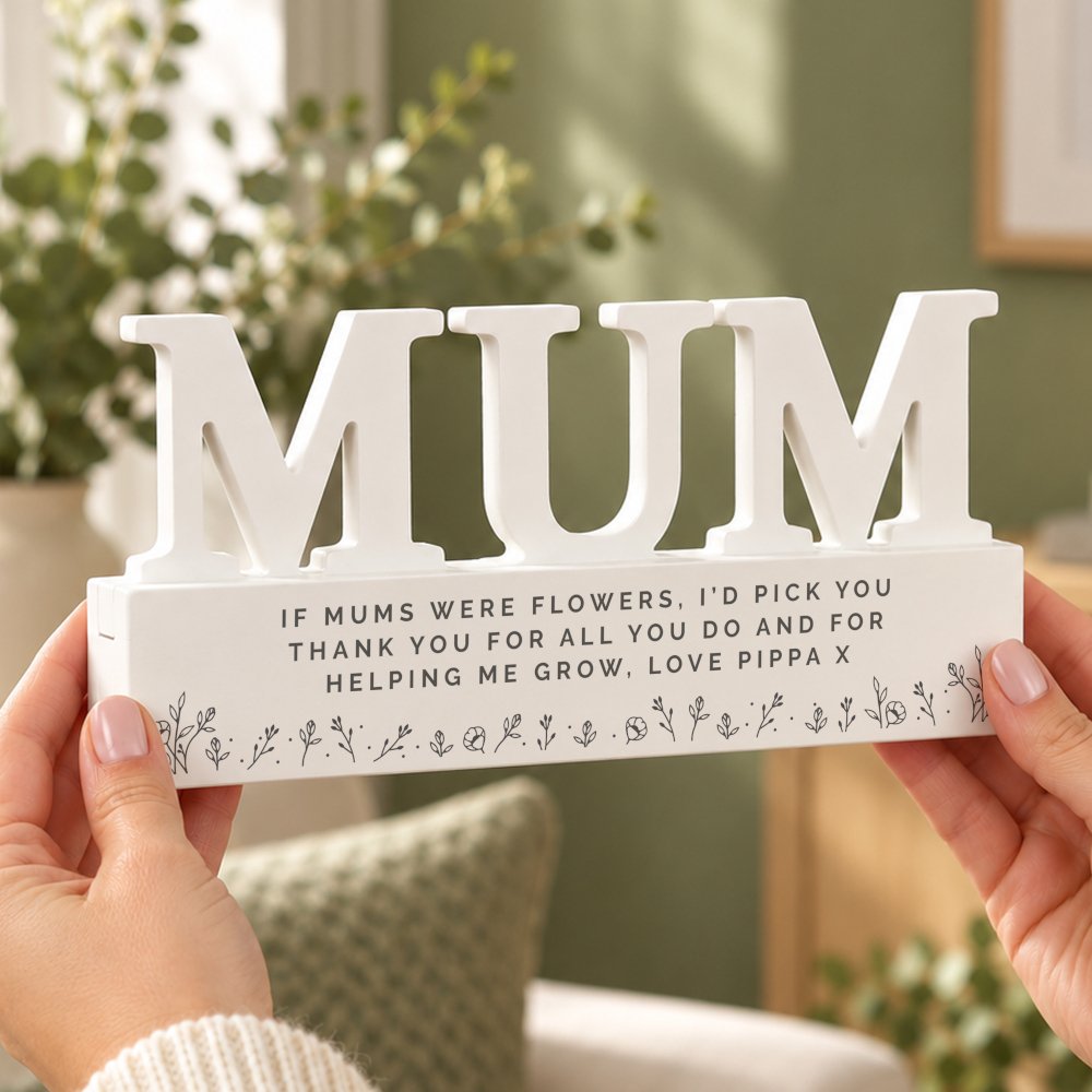 P1011F76 Personalised Any Message Floral Design Wooden Mum Ornament New 1026B