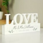 Personalised Any Message Botanical Design Wooden Love Ornament - Image 2