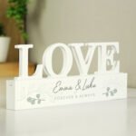 Personalised Any Message Botanical Design Wooden Love Ornament - Image 3