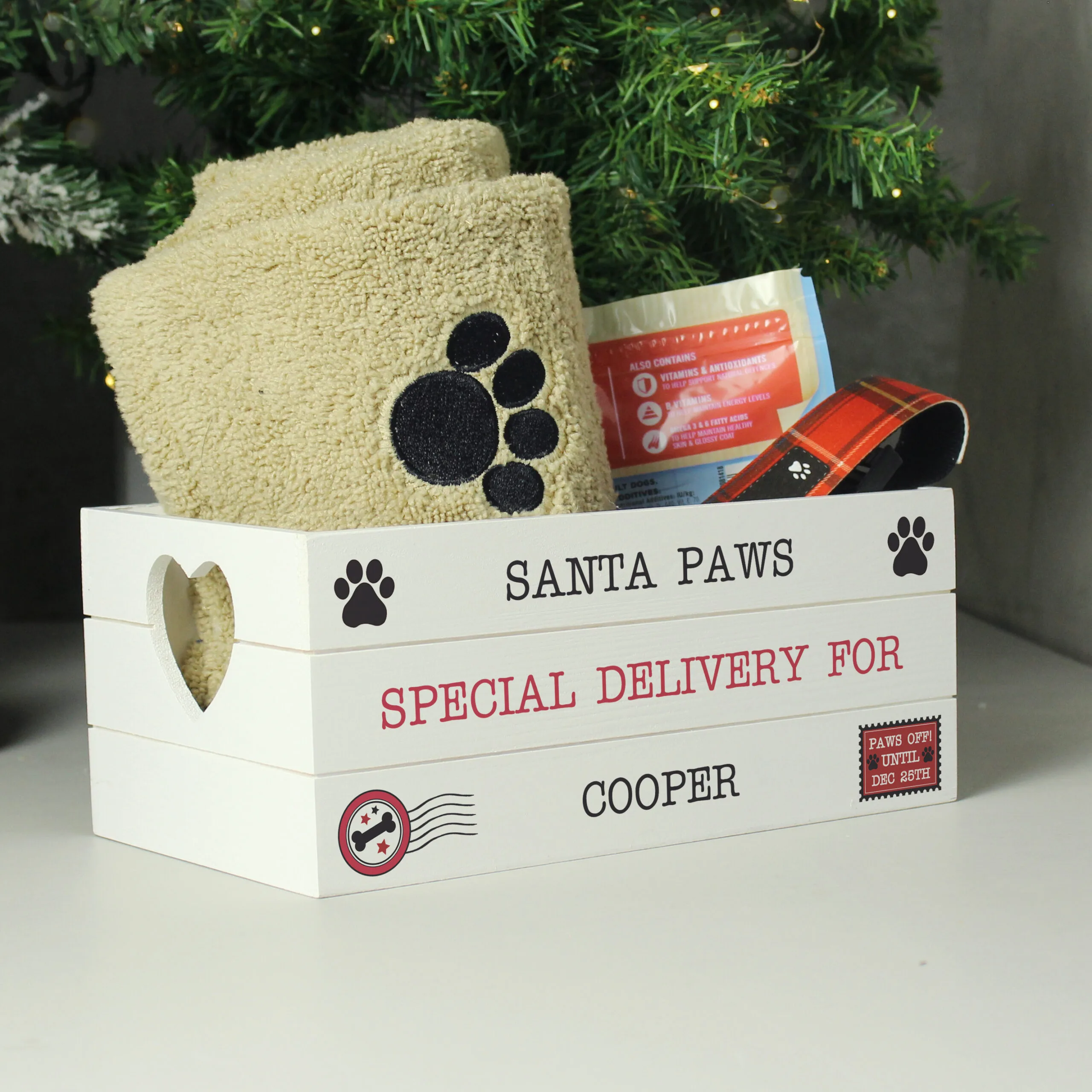 Personalised 'Santa Paws Special Delivery' Christmas Small White Wooden Storage Crate - Image 3