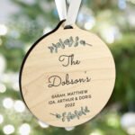 Personalised Any Message Botanical Design Round Wooden Christmas Decoration - Image 2