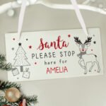 Personalised Rudolph 'Santa Please Stop Here' Christmas Hanging Wooden Sign - Image 2
