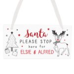 Personalised Rudolph 'Santa Please Stop Here' Christmas Hanging Wooden Sign - Image 4