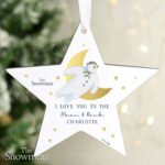 Personalised The Snowman Gold Moon Design Wooden Star Christmas Decoration