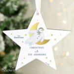 Personalised The Snowman Gold Moon Design Wooden Star Christmas Decoration - Image 2