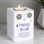 Personalised 'Happy Diwali' White Wooden Tea Light Candle Holder - Image 3