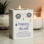Personalised 'Happy Diwali' White Wooden Tea Light Candle Holder - Image 4