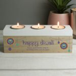 Personalised 'Happy Diwali' Wooden Triple Tea Light Candle Box