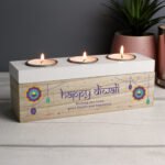 Personalised 'Happy Diwali' Wooden Triple Tea Light Candle Box - Image 3